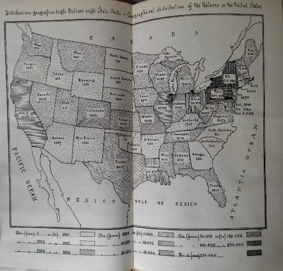 Distribuzione geografica degli italiani negli Stati Uniti, in L’emigrazione italiana negli Stati Uniti d’America, 1904